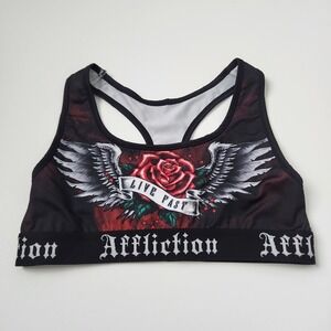 Affliction Women's Sports Bra Black Red Rose Wings Live Fast Racerback XS